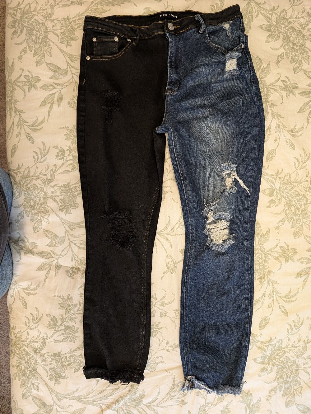 Almost Famous Black and Blue Two-Tone Skinny Jeans with Ripped Details